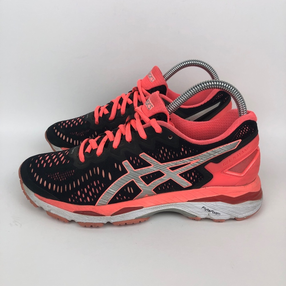 Asics Gel-Kayano 23 Running Shoe Womens Size 7 Black Peach Coral Athletic Walk